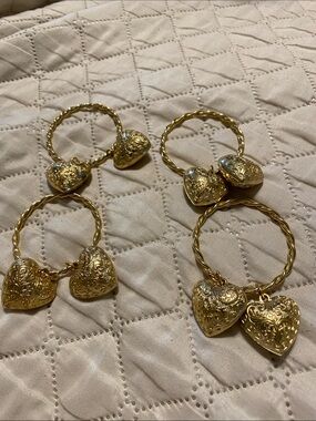 Gold Heart Charm Napkin Rings - Set of 4